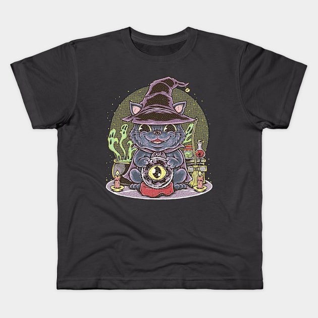 BLACK MAGIC CAT Kids T-Shirt by Firebrander